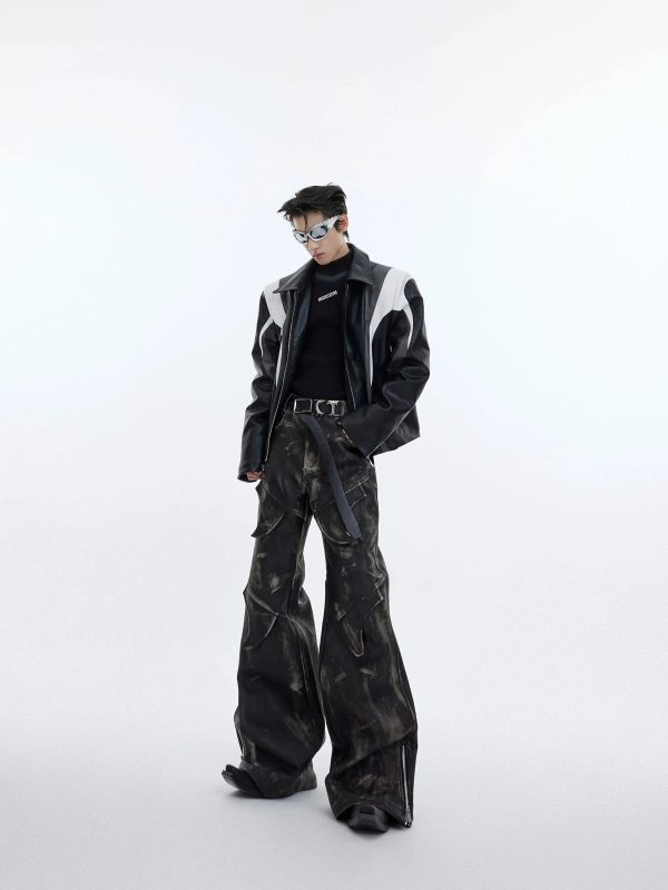 Retro Deconstruction Flared Leather Pants Supply - Image 3