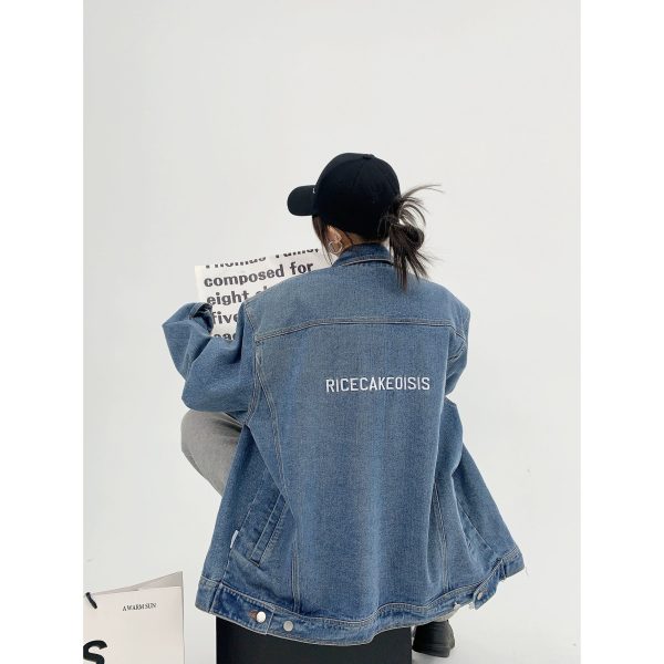 Embroidered Back Denim Oversized Coat For Cheap - Image 2