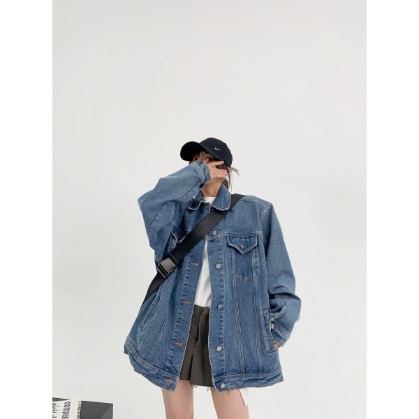 Embroidered Back Denim Oversized Coat For Cheap - Image 3