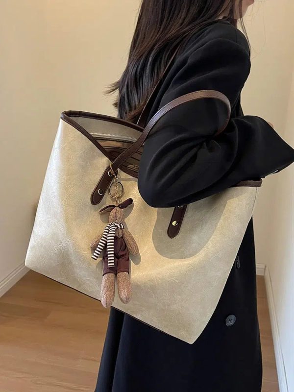 Plush Toy Keychain Leather Tote Bag Online Sale - Image 2