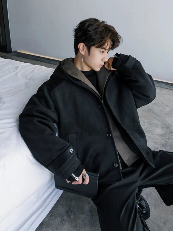 Hooded Wool Coat with Button Closure For Cheap - Image 4