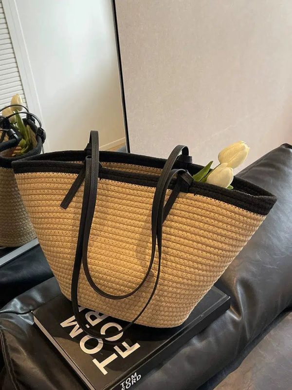 Woven Straw Leather Straps Tote Bag Online Hot Sale - Image 2