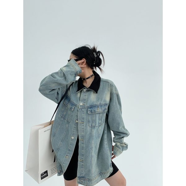 Graphic Text Oversized Denim Jacket Fashion - Image 3