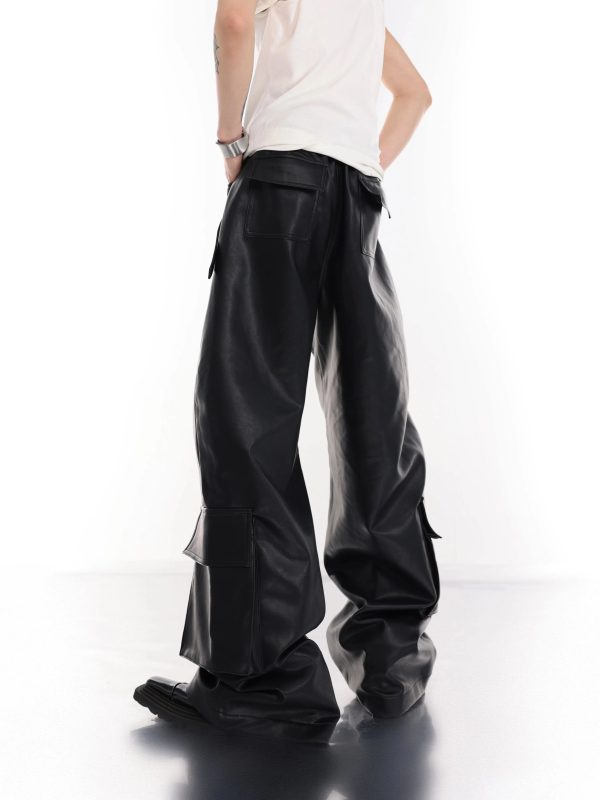 Metal Stitching Leather Cargo Pants Online - Image 3