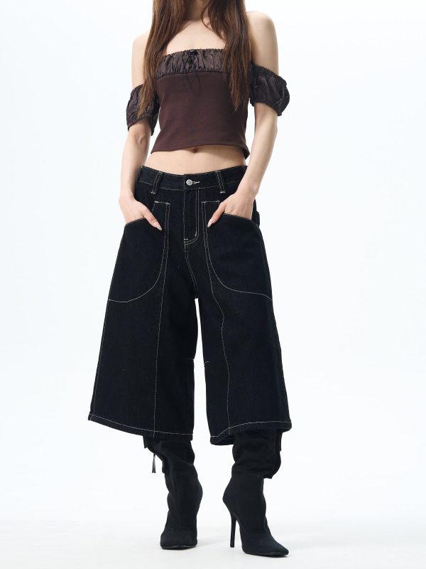 Loose Cropped Denim Pants Online Sale