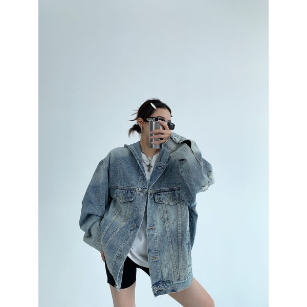 Graphic Text Oversized Denim Jacket Fashion - Image 5