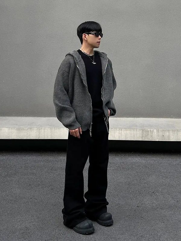 Zip-Up Hooded Knit Jacket Cheap - Image 5