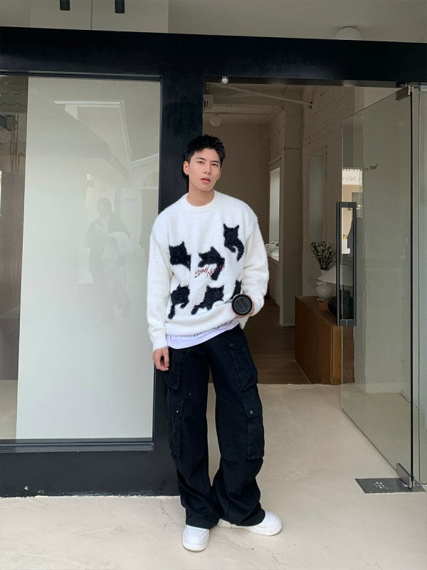 Plush Knit Cat Graphic Sweater Hot on Sale - Image 3
