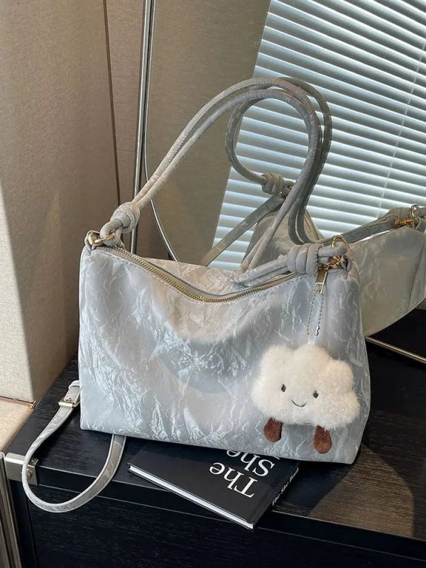 Plush Charm Crinkle Texture Handbag Cheap - Image 2