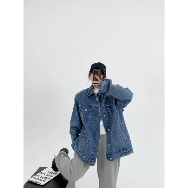 Embroidered Back Denim Oversized Coat For Cheap - Image 4
