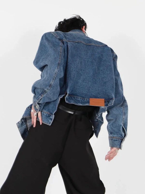 Irregular Shoulder Pad Denim Jacket Online now - Image 3