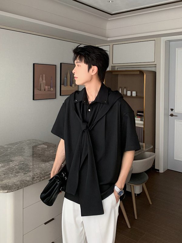 Short-sleeved Shirt with Non-detachable Cape Cheap