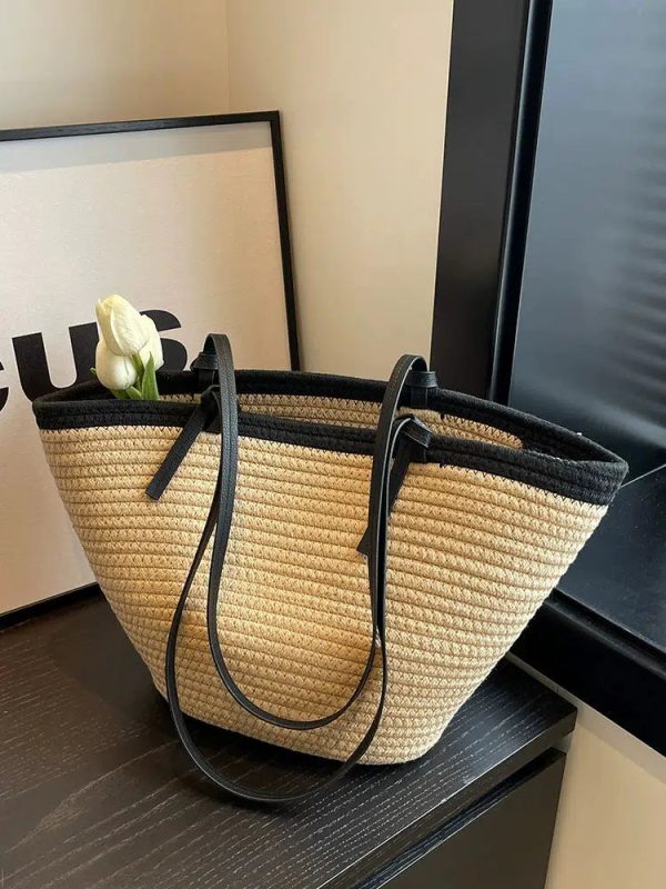 Woven Straw Leather Straps Tote Bag Online Hot Sale - Image 4