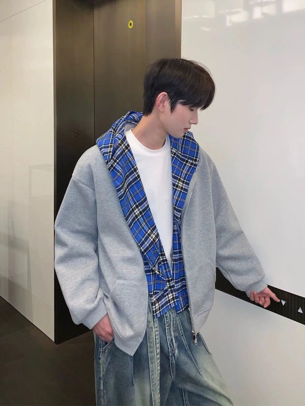 Sweatshirt Jacket with Removable Plaid Lining For Cheap - Image 4