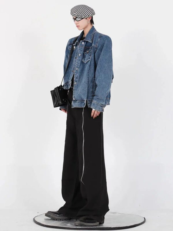 Irregular Shoulder Pad Denim Jacket Online now - Image 4