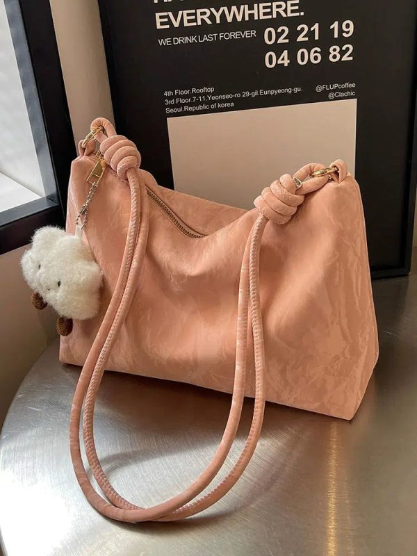 Plush Charm Crinkle Texture Handbag Cheap - Image 4