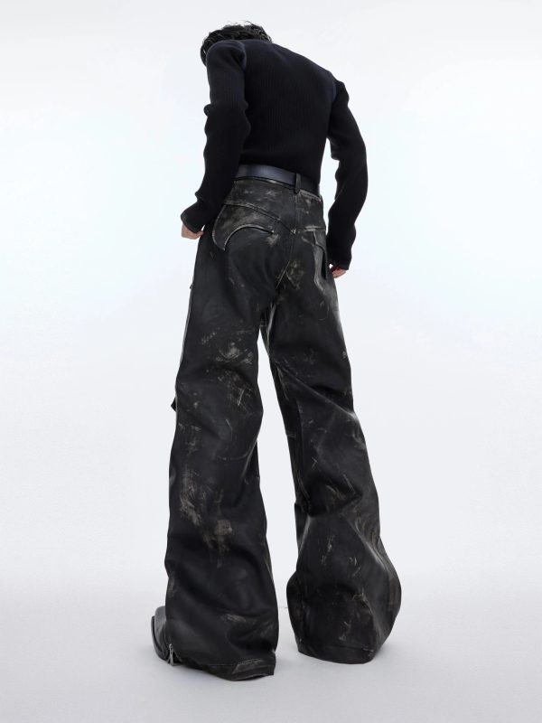 Retro Deconstruction Flared Leather Pants Supply - Image 4