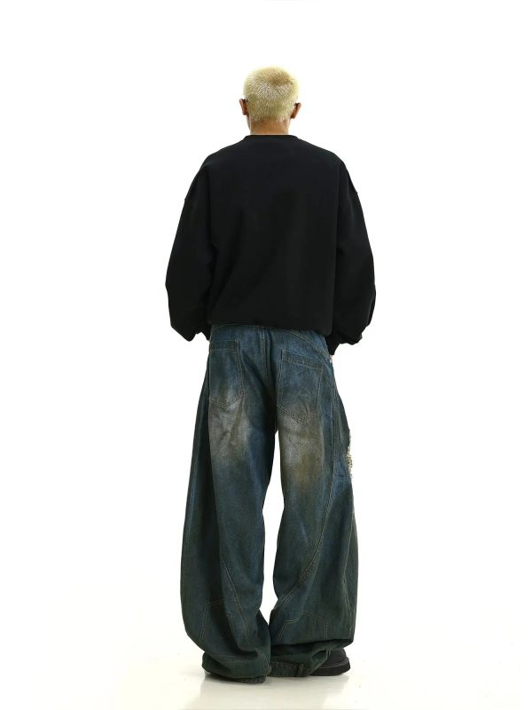 Wide-Leg Distressed Denim Pants For Sale - Image 4