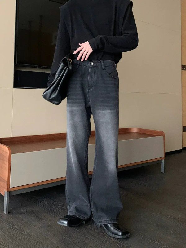 Dark Grey Denim Flared Pants on Sale - Image 2