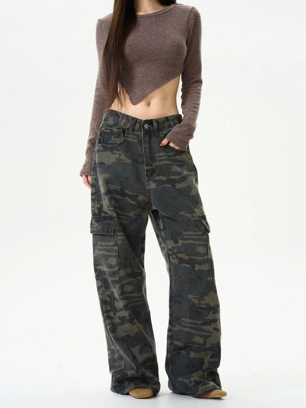 Wide-Leg Cargo Pants with Pockets Supply - Image 4