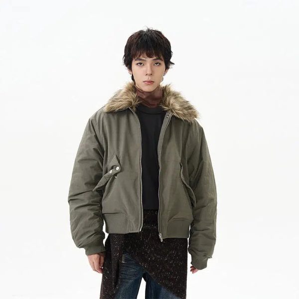 Faux Fur Collar Bomber Jacket on Sale