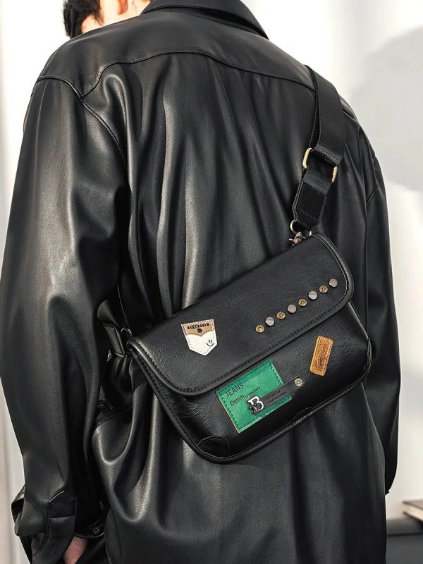 Leather Chest Bag with Patch Accents on Sale - Image 2