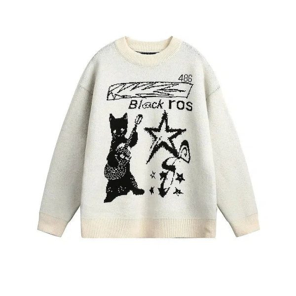Cat Graphic Knit Sweater Fashion