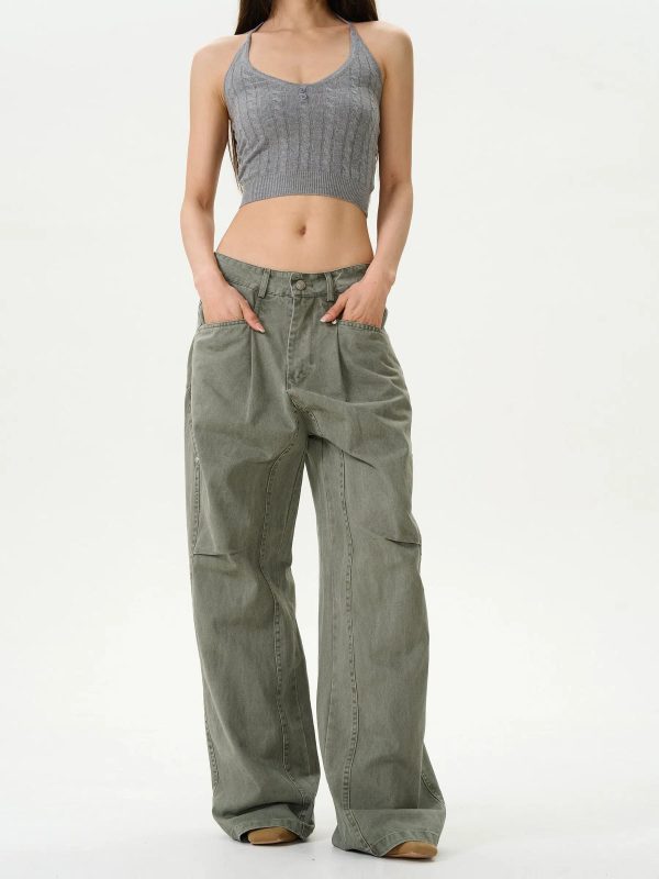 Washed Vintage Straight-leg Jeans Hot on Sale - Image 3