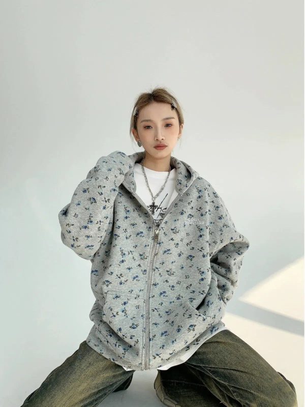 Floral Hooded Zip-Up Coat Online now - Image 2