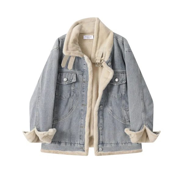 Denim Shearling Trimmed Coat on Sale