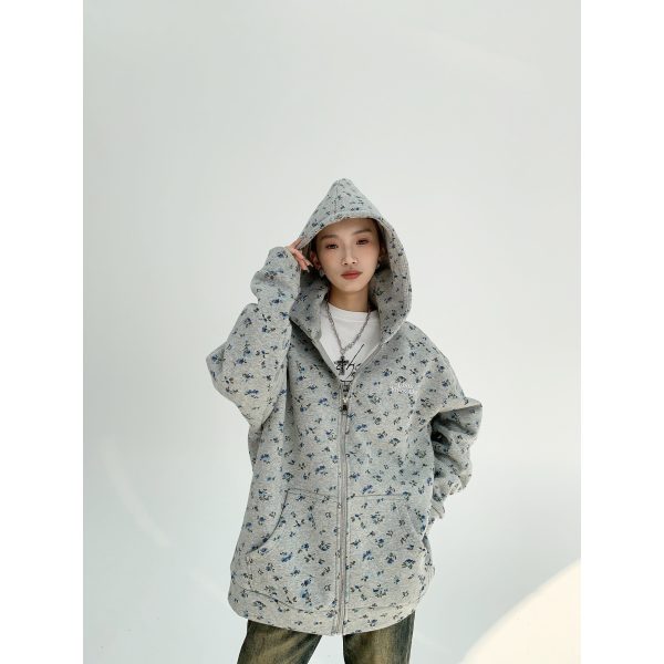 Floral Hooded Zip-Up Coat Online now - Image 5