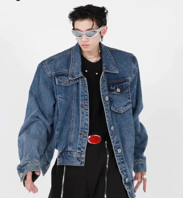 Irregular Shoulder Pad Denim Jacket Online now