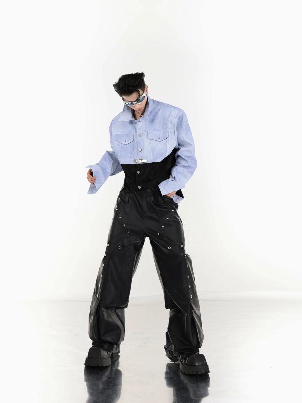 Metal Stitching Leather Cargo Pants Online - Image 5