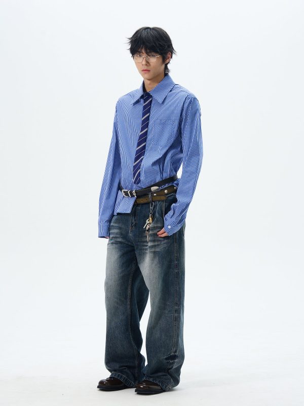 Plaid Long-Sleeve Shirt with Tie Discount - Image 4