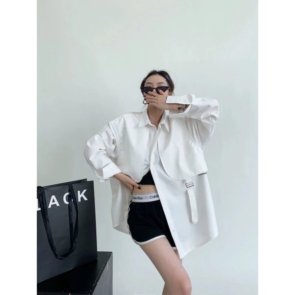 Oversized Button-Up Pockets Shirt Online Hot Sale - Image 4