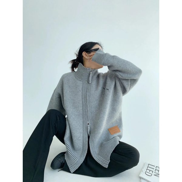 High Neck Knit Zip Sweatshirt Fashion - Image 2