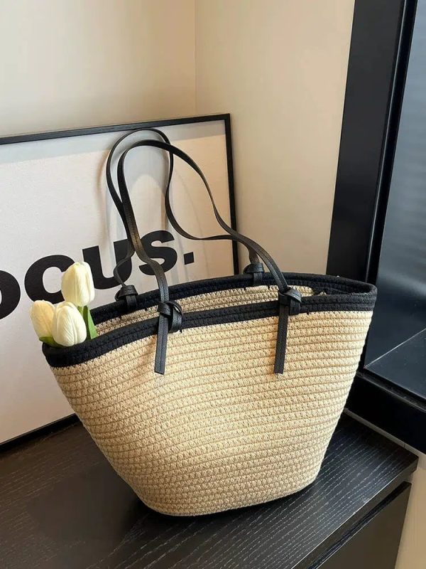 Woven Straw Leather Straps Tote Bag Online Hot Sale - Image 5