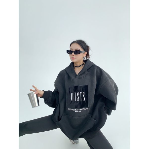 Hooded Embroidery Oversized Sweatshirt Fashion - Image 3