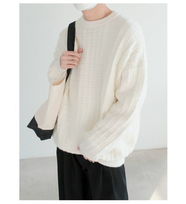 3D Plaid Drop Shoulder Sweater For Discount