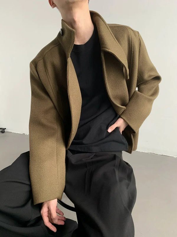 Asymmetric Wool Coat with High Collar Fashion - Image 2