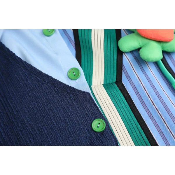 Patchwork Pinstripe Button-Up Shirt Online Hot Sale - Image 4