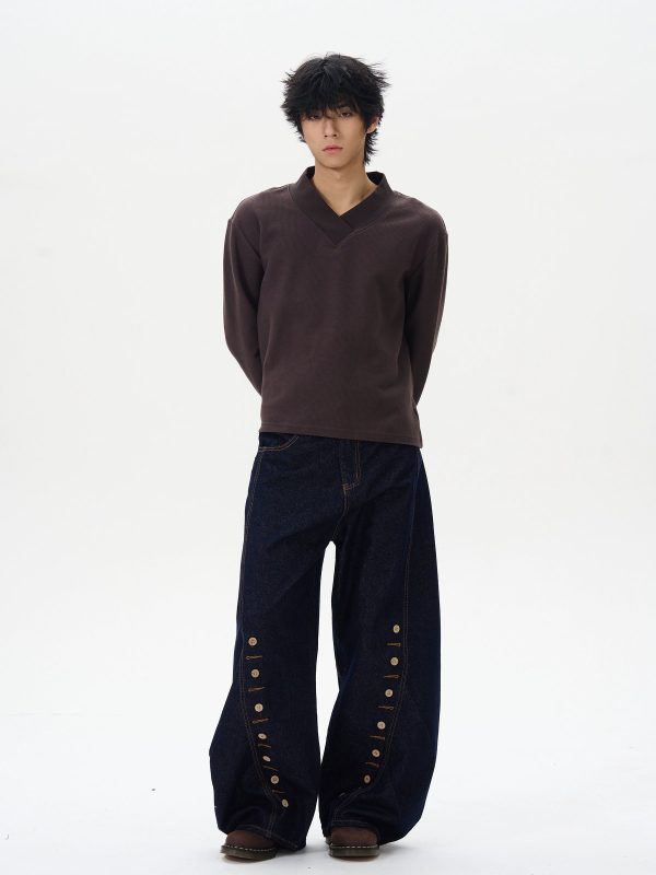 Buttoned Deconstructed Denim Pants Online now - Image 5