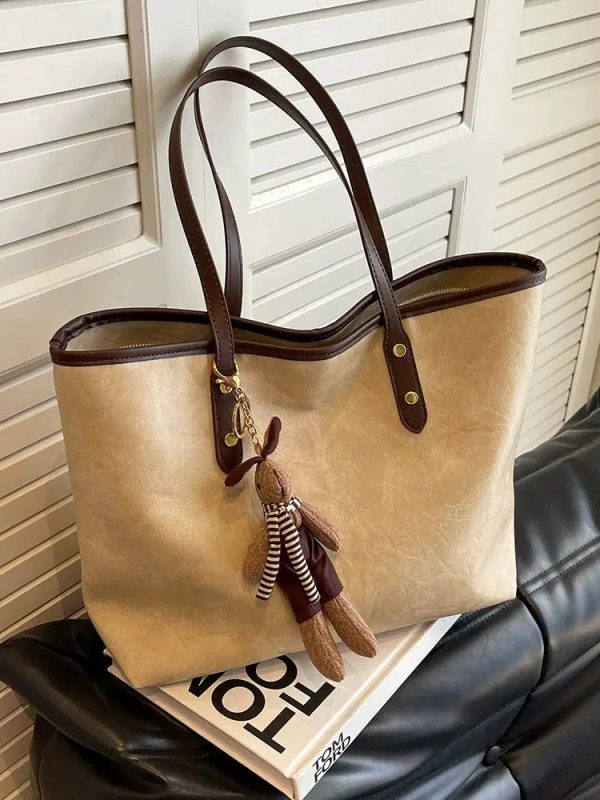Plush Toy Keychain Leather Tote Bag Online Sale - Image 3
