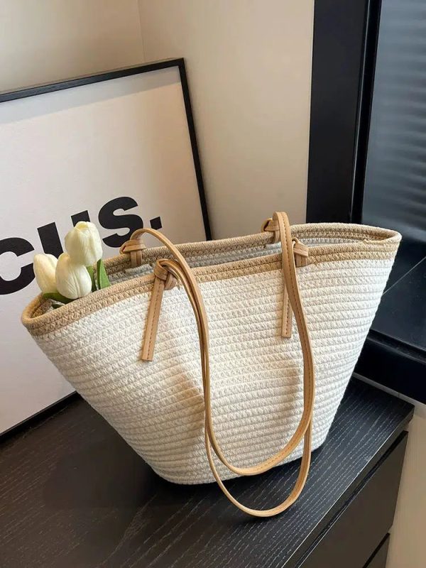 Woven Straw Leather Straps Tote Bag Online Hot Sale - Image 3
