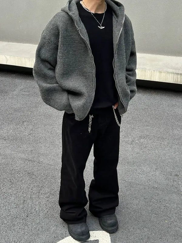 Zip-Up Hooded Knit Jacket Cheap - Image 3