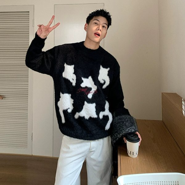 Plush Knit Cat Graphic Sweater Hot on Sale - Image 2