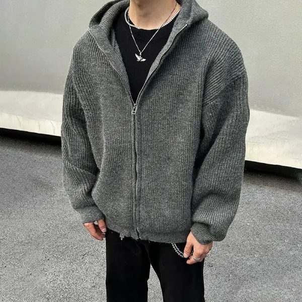 Zip-Up Hooded Knit Jacket Cheap