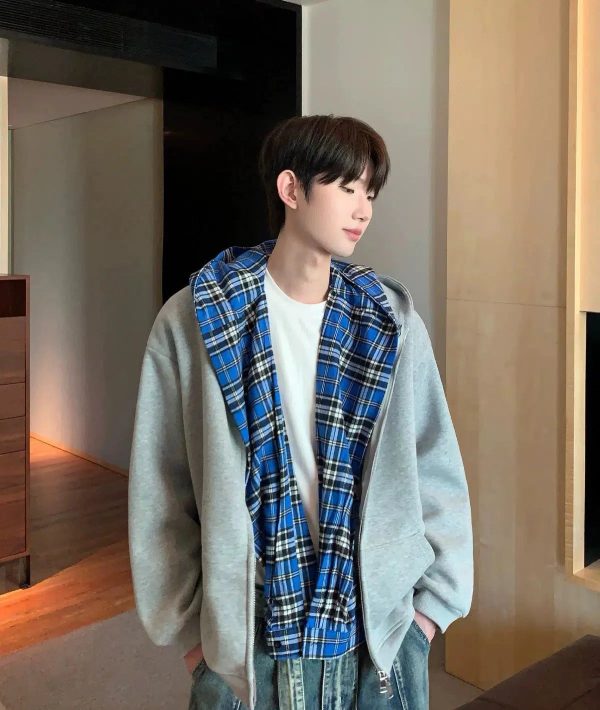Sweatshirt Jacket with Removable Plaid Lining For Cheap - Image 2
