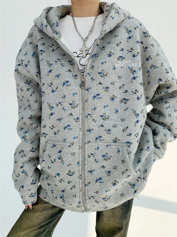 Floral Hooded Zip-Up Coat Online now