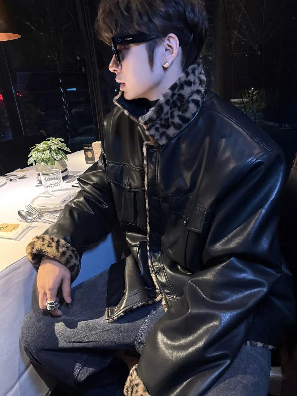 Reversible Leopard Print Leather Jacket Online Sale - Image 2